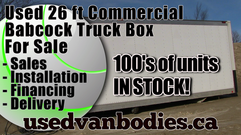 Commercial Babcock 26 ft. dry freight truck box, van body, for sale Barrie Ontario.